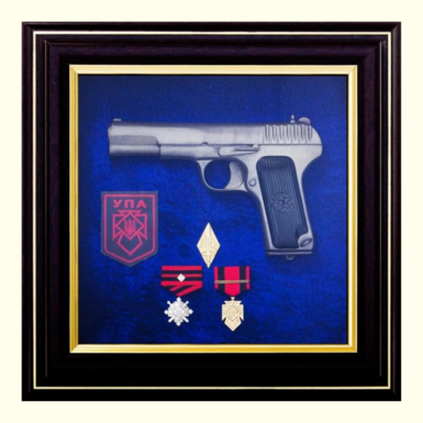 Decorative collage "TT pistol and UPA emblem with awards" (copy)