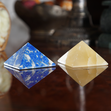 Set of two "Magically" Lapis Lazuli and Onyx Yang-Yin Pyramids by Stone Art Designe (160g)