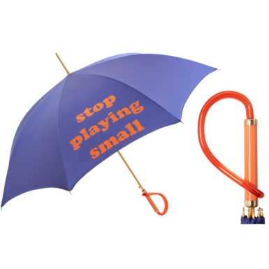 Blue umbrella “Stop Playing Small” by Pasotti