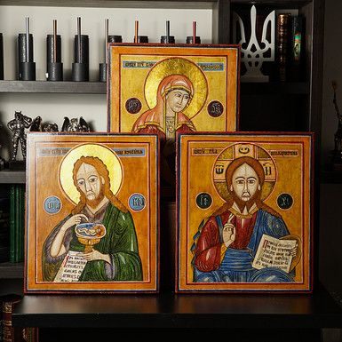 Three antique icons "Deisis" (Jesus Christ, the Mother of God and John the Baptist) of the late 19th century, Vinnytsia region