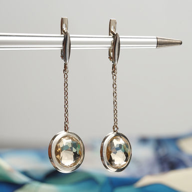 Silver earrings "On a chain" 925 with citrine from the Fama jewelry house