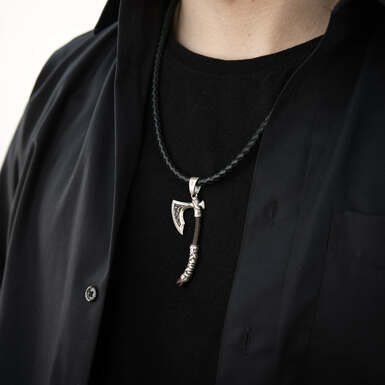 Silver pendant "Ax of Perun" with ebony by the Fama Jewelry House