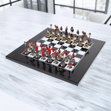 Lacquered wood chess set with "Napaleone" pieces by Italfama