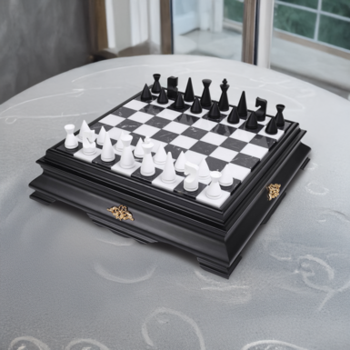 Black and white chess set in lacquered wood and marble with figures "Modern" by Italfama