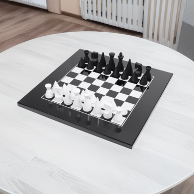 Black and white chess set Bianco e nero in lacquered wood with figures "Modern" by Italfama