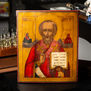 Antique icon of St. Nicholas the Wonderworker, mid-19th century, Slobozhanshchina (without restoration)