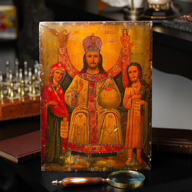 Antique icon of the Savior on the throne, the King of Glory of the last quarter of the 19th century, Poltava region