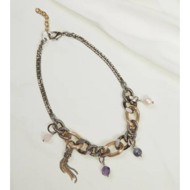 Necklace "India Gold" with mixed stones (pearls, quartz, agate, amethyst) from SAMOKISH