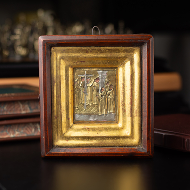 Antique bedside miniature icon of the Exaltation of the Holy Cross, late 19th century, central region of Orthodoxy