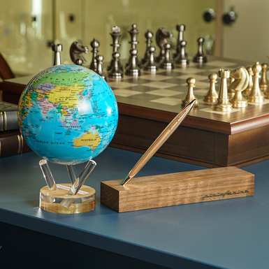 Gift set self-rotating globe "Political map" by Mova Ø 11.4 cm and eternal pencil Cambiano Classic Black Glossy Walnut by Pininfarina