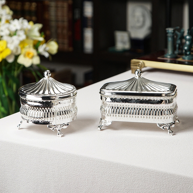 Gift Set - Charm Silver Plated Round Sugar Bowl with Lid and Luxe Silver Plated Butter Bowl with Lid by Queen Anne, UK