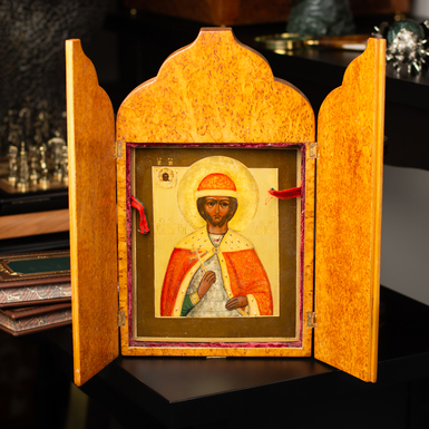 Antique icon of Saint Prince Alexander Nevsky, last quarter of the 19th century, Central regions of Orthodoxy