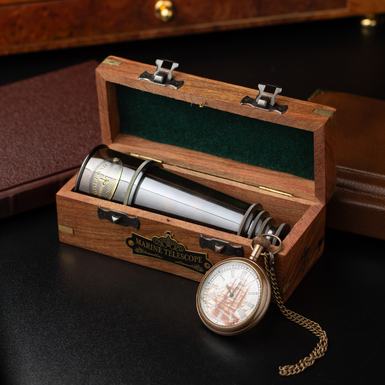 Gift Set - Vintage Sailboat - Royal Navy 1812 Pocket Watch and Vintage Dollond London 1922 Spyglass