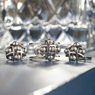 Quintet Silver Diamond Set (Ring and Earrings) by Lobortas