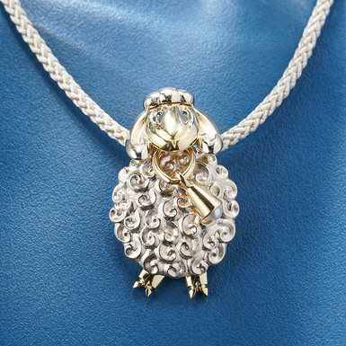 Lamb of God pendant with diamonds and pearls in gold by Lobortas