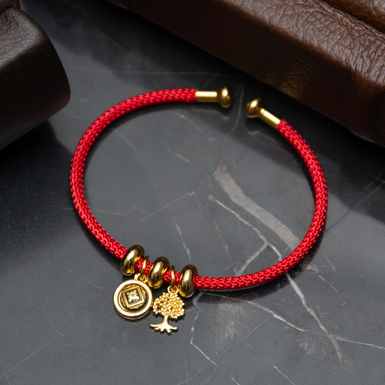 Bracelet "Red" made of Damascus steel and gold plating by Anframa