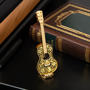 Miniature Guitar in Damascus steel and gilding by Anframa