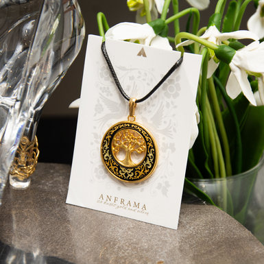 "Tree" pendant in Damascus steel and gold plating by Anframa