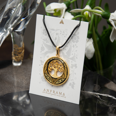 "Tree of Life" pendant in Damascus steel and gold plating by Anframa