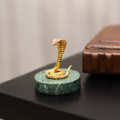 Gilded statuette "Year of the Snake" made of brass «Pandora» on a marble stand