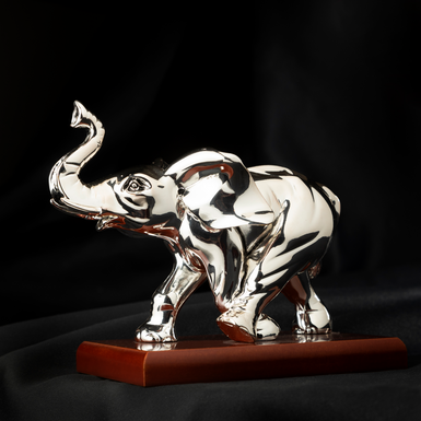 Silver plated figurine on wooden stand "Elephant" by Exetera Argenti