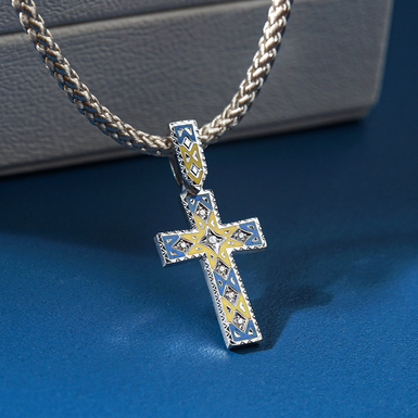 Silver pectoral cross with diamonds "Resurrection" by Lobortas