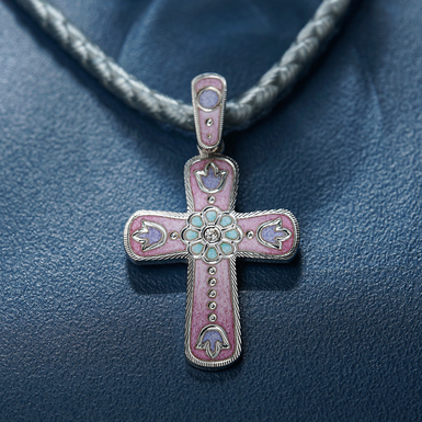 Silver pectoral cross with diamonds "Bell" by Lobortas