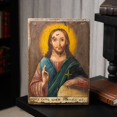 Antique icon of the Savior, second quarter of the 19th century (without restoration)