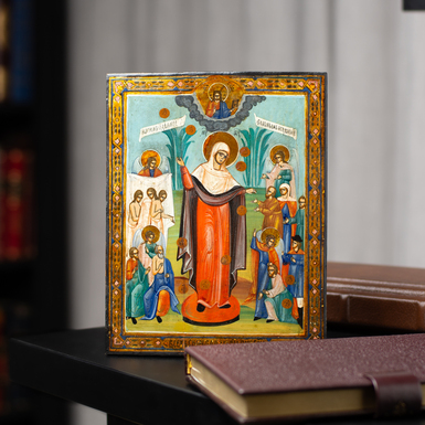 Antique icon Joy of All Who Sorrow, last quarter of the 19th century, central regions of Orthodoxy