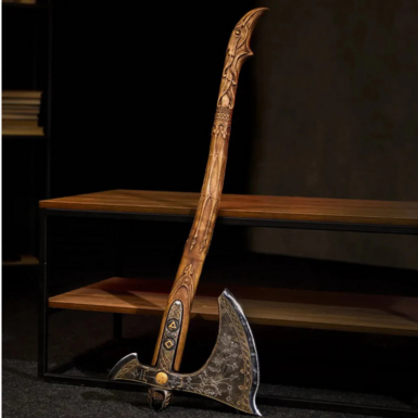 Handcrafted axe with leather sheath "Kratos' weapons" by Topor & Molot