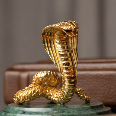 Gilded statuette "Year of the Snake" made of brass «Pandora» on a marble stand (big)