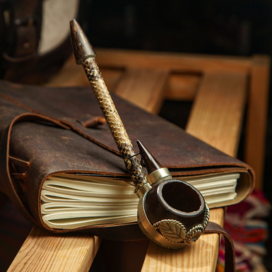 Smoking pipe "Force of nature" made of snake skin, bronze and wood