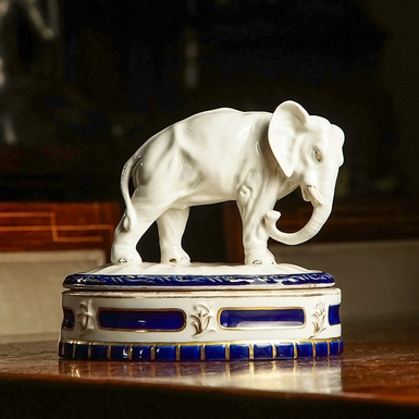 Porcelain box "Elephant" with gilding 1900-1918 by Royal Dux