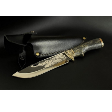 Knife with "HIMARS" engraving in a leather case