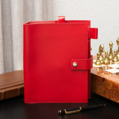 Genuine leather notebook in red color "Delicacy"