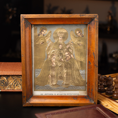 Antique Icon of the Pechersk Mother of God with Anthony and Theodosius of the Caves, early 20th century