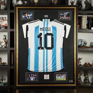 Certified autograph of football player Lionel Messi on an Argentina national team shirt (94x123 cm)