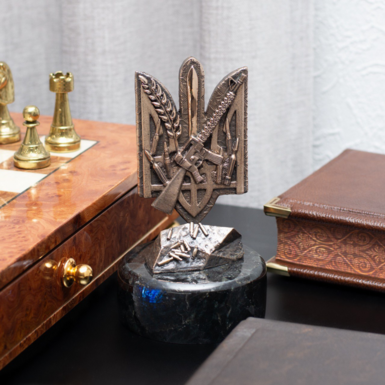 Brass statuette "Ukrainian Power" on a labradorite pedestal Тризуб Герб