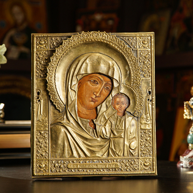 Wooden icon of the Kazan Mother of God, late 19th century