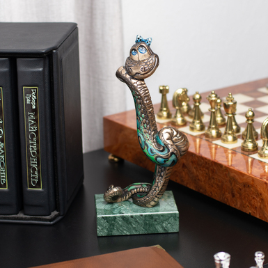 Bronze statuette "Snake with a bow" (blue) by Andrey Vasilchenko (1,7 kg)