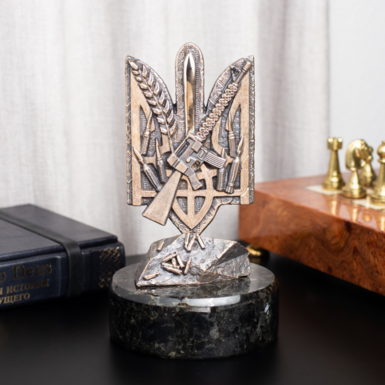 Bronze statuette on a labradorite pedestal "Ukrainian Land" Тризуб Герб