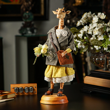 Handmade doll giraffe "Lady with a bouquet" (height 43 cm)