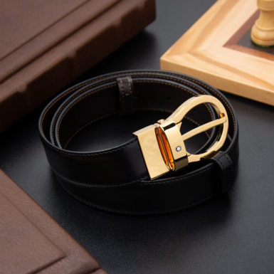 Men's leather belt "Brevity" in a classic style from the famous Montblanc company