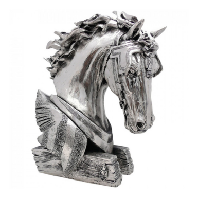 Керамическая статуэтка с посеребрением "Horse in armor"