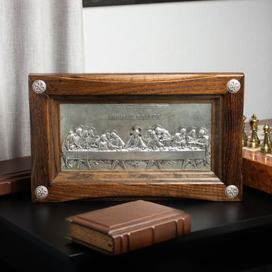 Ікона з міді "Таємна вечеря" з посрібленням у рамці