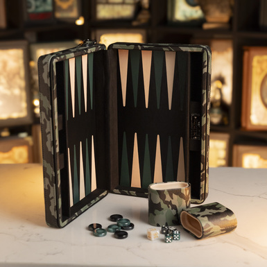 Складной набор нард из искусственной кожи с камуфляжными шашками "Kalari" от ITALFAMA