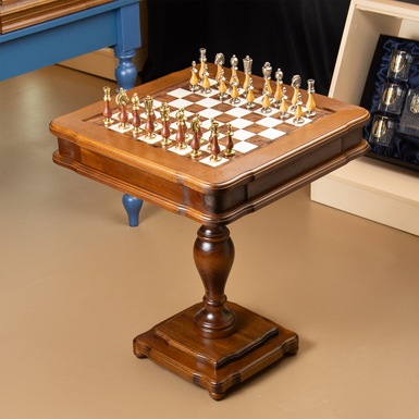 Шахматный стол "Ludere" с деревянной доской ручной работы, металлическими фигурками и нардами внутри от ITALFAMA