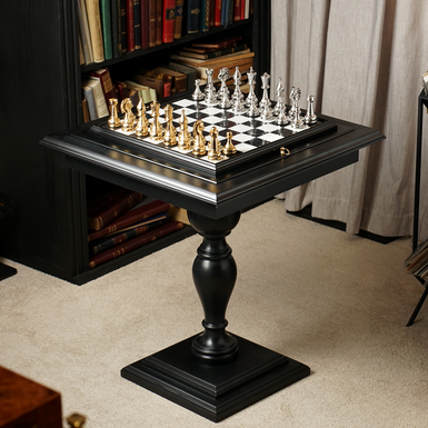 Шахматный стол "Myral" с деревянной доской ручной работы и фигурками из серебра и золота от ITALFAMA