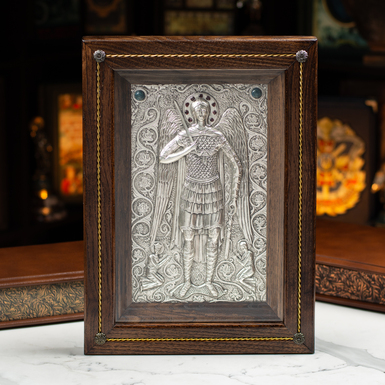 Икона Архангел Михаил с меди и посеребрением