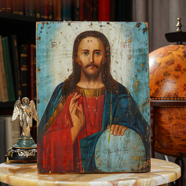 Старинная икона Иисуса Христа конца 19 – начала 20 века, центральная Украина (без реставрации)